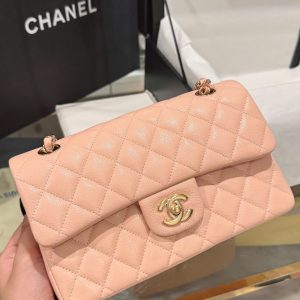 Túi Xách Chanel Classic Replica 11 Màu Hồng Nhạt Khoá Vàng Hồng 23cm (2)