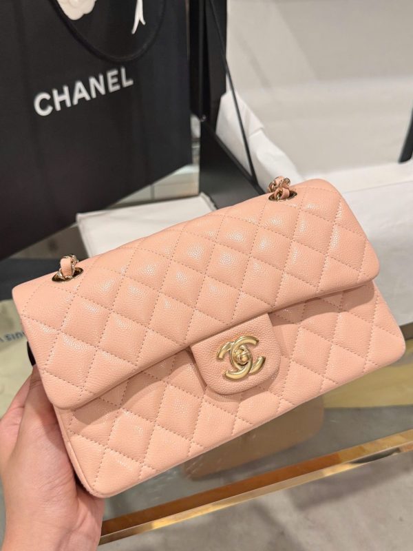 Túi Xách Chanel Classic Replica 11 Màu Hồng Nhạt Khoá Vàng Hồng 23cm (2)