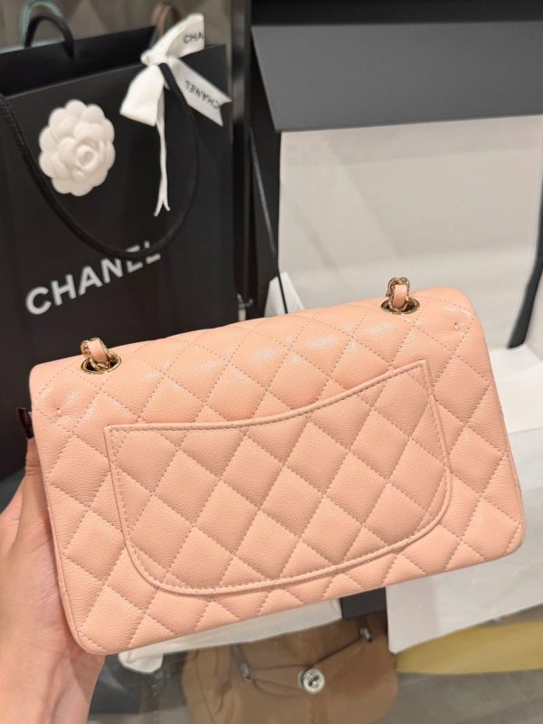 Túi Xách Chanel Classic Replica 11 Màu Hồng Nhạt Khoá Vàng Hồng 23cm (2)