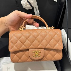 Túi Xách Chanel Handle Mini Replica 11 Màu Cam Khoá Vàng 20cm (2)