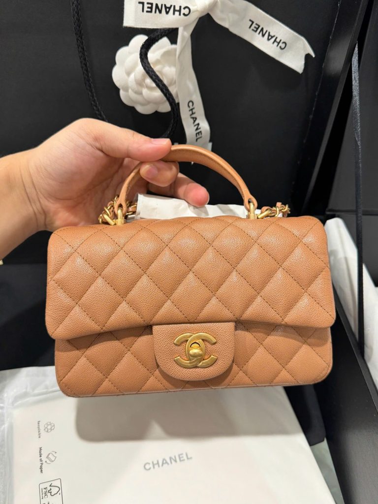 Túi Xách Chanel Handle Mini Replica 11 Màu Cam Khoá Vàng 20cm (2)