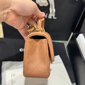 Túi Xách Chanel Handle Mini Replica 11 Màu Cam Khoá Vàng 20cm (2)