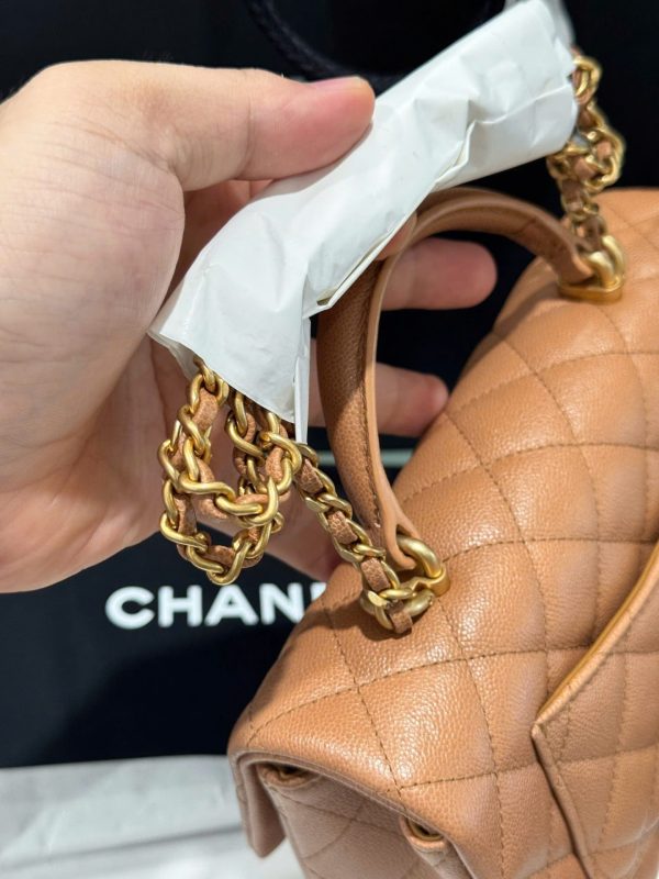 Túi Xách Chanel Handle Mini Replica 11 Màu Cam Khoá Vàng 20cm (2)