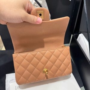 Túi Xách Chanel Handle Mini Replica 11 Màu Cam Khoá Vàng 20cm (2)