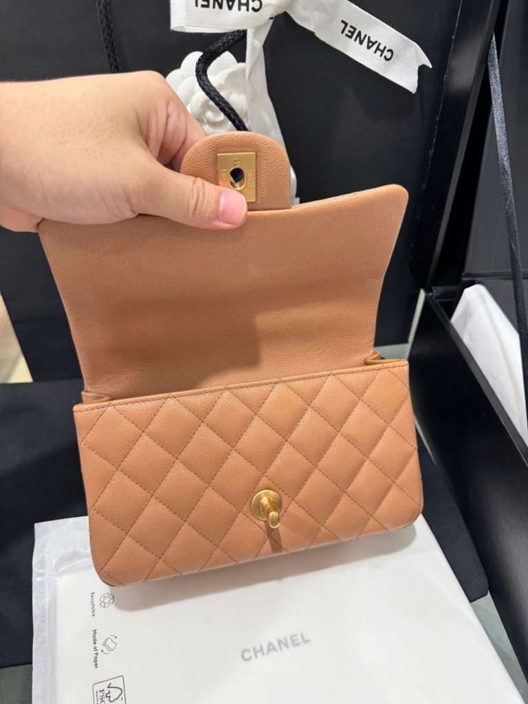 Túi Xách Chanel Handle Mini Replica 11 Màu Cam Khoá Vàng 20cm (2)