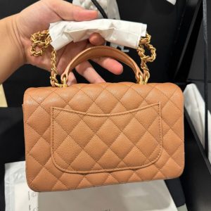 Túi Xách Chanel Handle Mini Replica 11 Màu Cam Khoá Vàng 20cm (2)