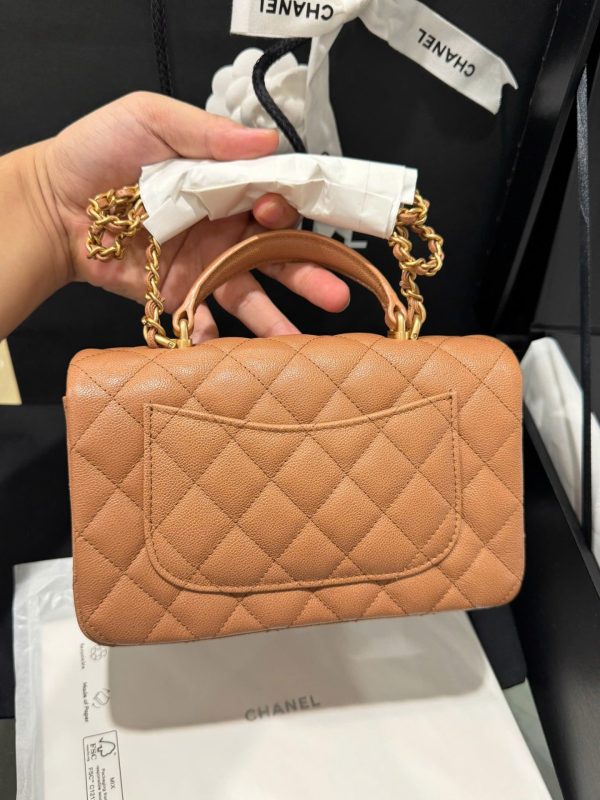 Túi Xách Chanel Handle Mini Replica 11 Màu Cam Khoá Vàng 20cm (2)