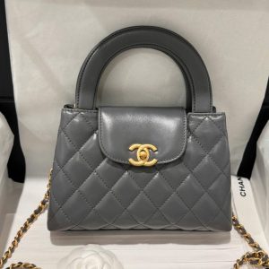 Túi Xách Chanel Kelly Siêu Cấp Nữ Màu Xám Khoá Vàng 19x13x7cm (2)