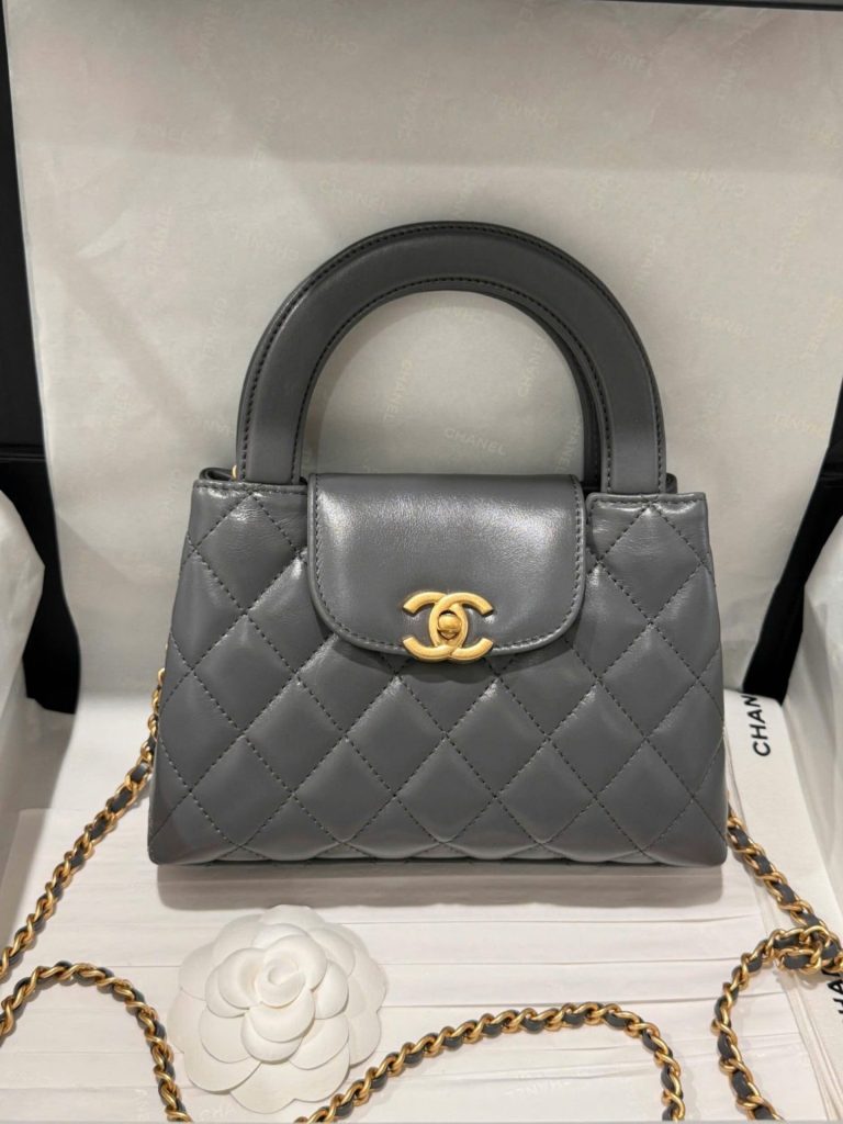 Túi Xách Chanel Kelly Siêu Cấp Nữ Màu Xám Khoá Vàng 19x13x7cm (2)