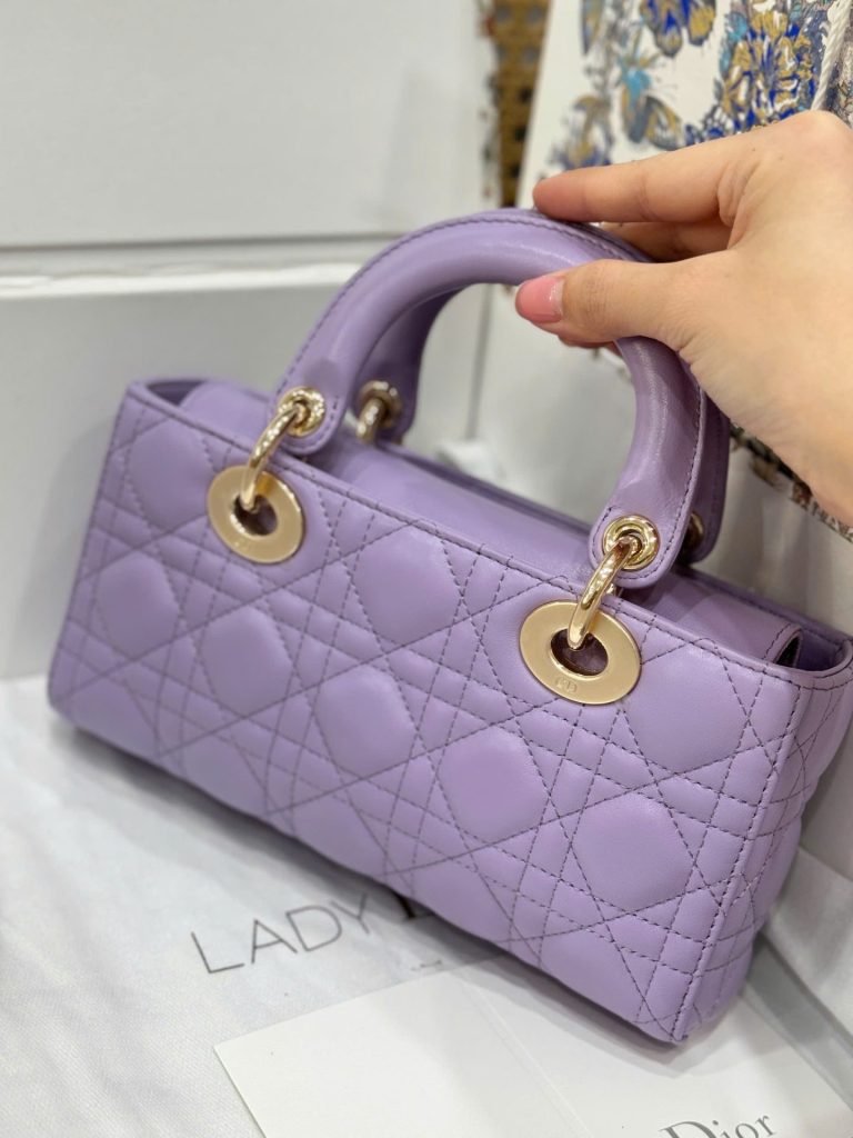 Túi Xách Dior D-Joy Lady Replica 11 Nữ Màu Tím Khoá Vàng 22cm (2)