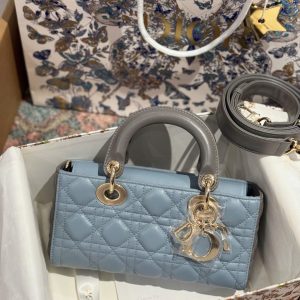 Túi Xách Dior D-Joy Lady Small Like Auth Nữ Màu Xanh Dương 22cm (2)