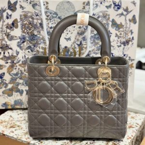 Túi Xách Dior Lady Nữ Màu Xám Da Cừu Replica 11 Cao Cấp 24cm (2)