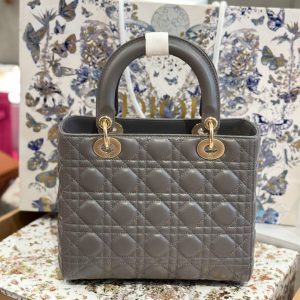 Túi Xách Dior Lady Nữ Màu Xám Da Cừu Replica 11 Cao Cấp 24cm (2)