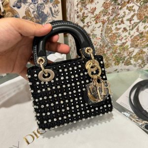 Túi Xách Dior Micro Lady Màu Đen Đính Ngọc Trai Siêu Cấp 12cm (2)