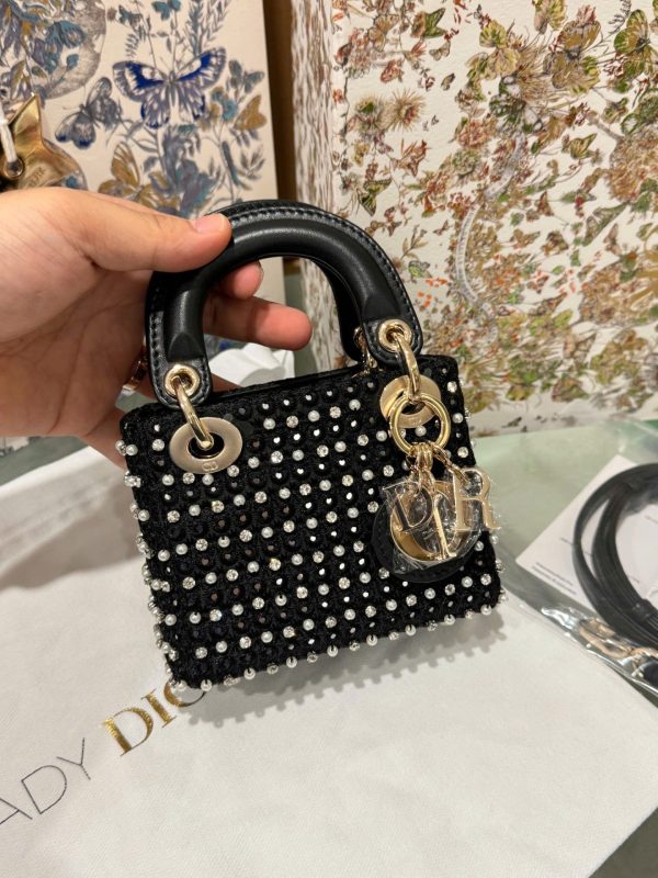 Túi Xách Dior Micro Lady Màu Đen Đính Ngọc Trai Siêu Cấp 12cm (2)