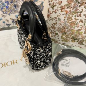 Túi Xách Dior Micro Lady Siêu Cấp Màu Đen Đính Cườm 12cm (2)