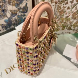 Túi Xách Dior Micro Lady Siêu Cấp Màu Hồng Đính Ngọc Trai 12cm (2)