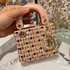 Túi Xách Dior Micro Lady Siêu Cấp Màu Hồng Đính Ngọc Trai 12cm (2)