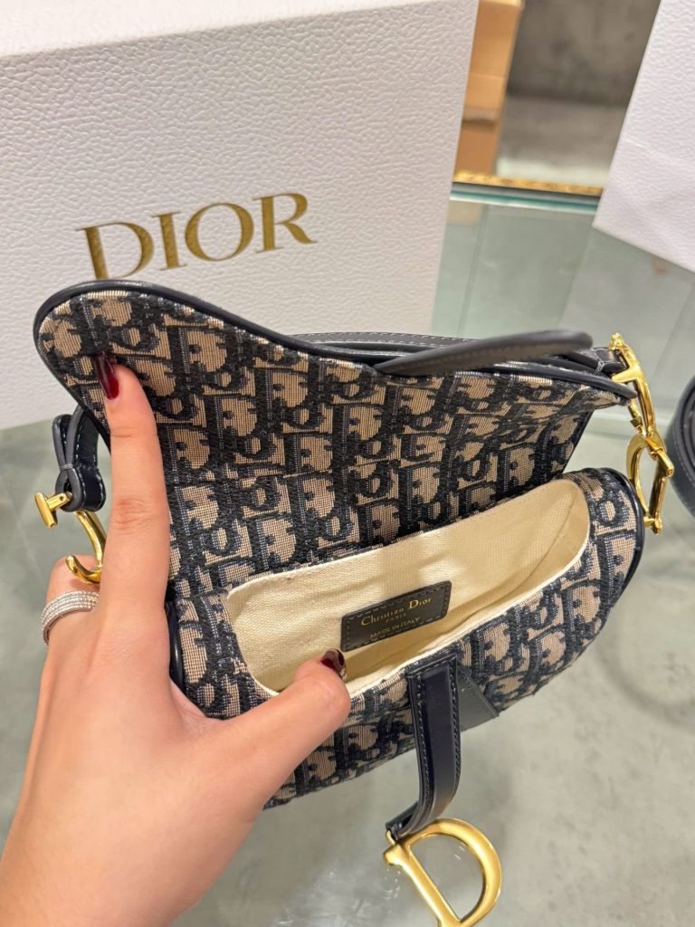 Túi Xách Dior Saddle Siêu Cấp Hoạ Tiết Dior Khoá Vàng 21x18x5cm (2)