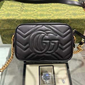 Túi Xách Hàng Hiệu Gucci Marmont Nữ Da Mịn Màu Đen 18cm (2)