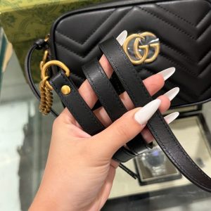 Túi Xách Hàng Hiệu Gucci Marmont Nữ Da Mịn Màu Đen 18cm (2)