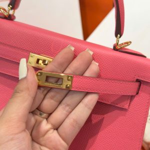 Túi Xách Hàng Hiệu Hermes Kelly Nữ Màu Hồng Đậm Khoá Vàng 25cm (2)