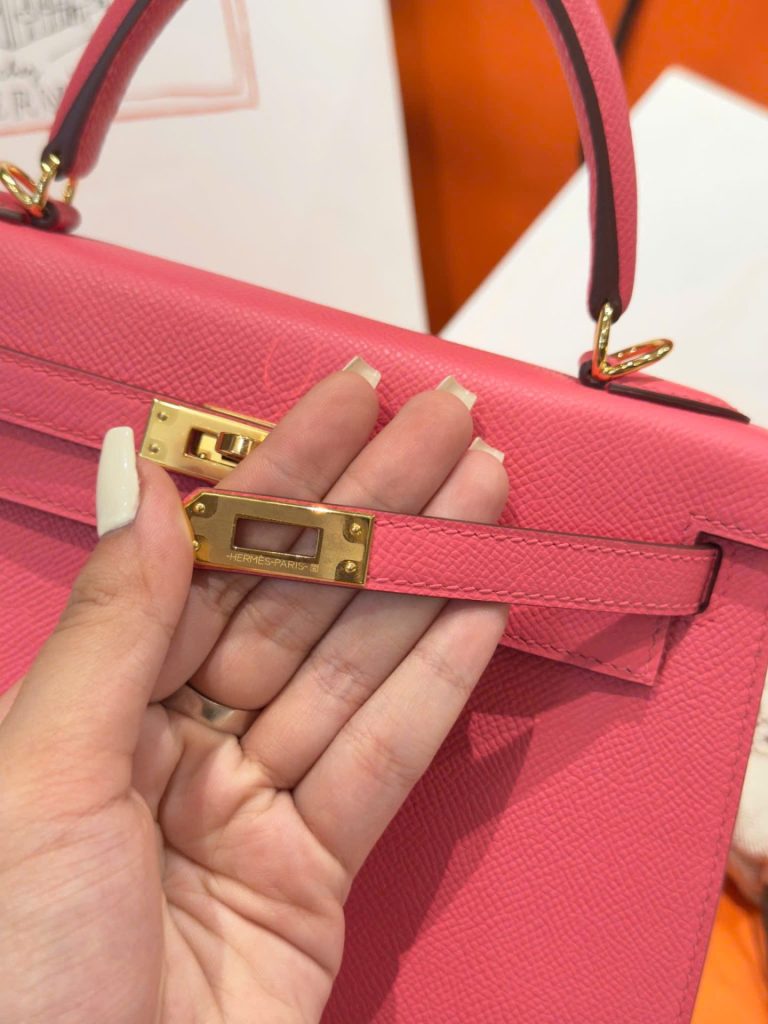 Túi Xách Hàng Hiệu Hermes Kelly Nữ Màu Hồng Đậm Khoá Vàng 25cm (2)