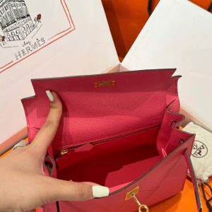 Túi Xách Hàng Hiệu Hermes Kelly Nữ Màu Hồng Đậm Khoá Vàng 25cm (2)