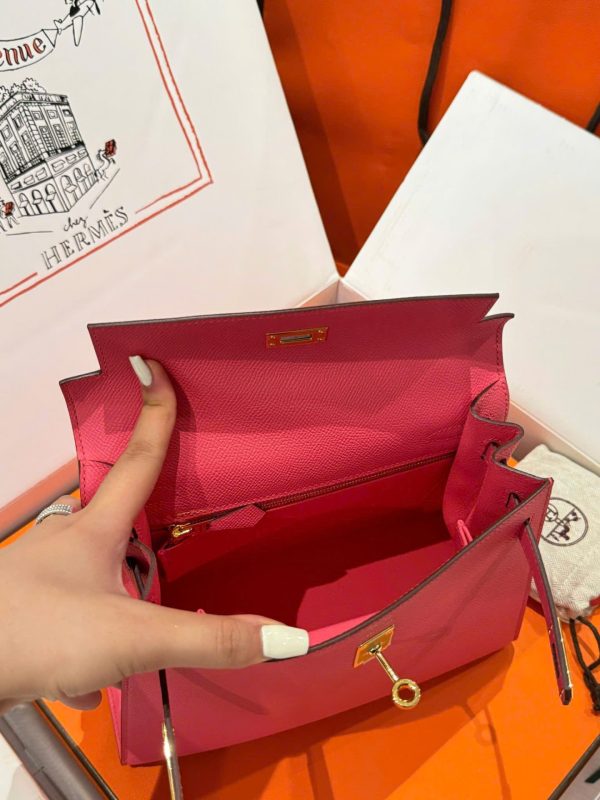 Túi Xách Hàng Hiệu Hermes Kelly Nữ Màu Hồng Đậm Khoá Vàng 25cm (2)