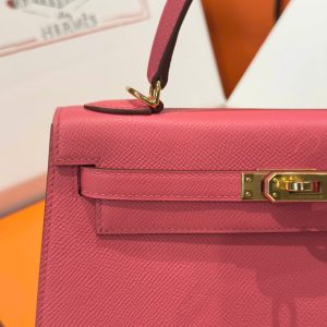 Túi Xách Hàng Hiệu Hermes Kelly Nữ Màu Hồng Đậm Khoá Vàng 25cm (2)