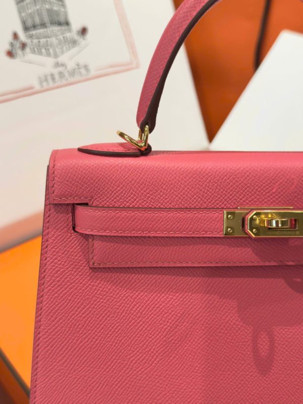 Túi Xách Hàng Hiệu Hermes Kelly Nữ Màu Hồng Đậm Khoá Vàng 25cm (2)