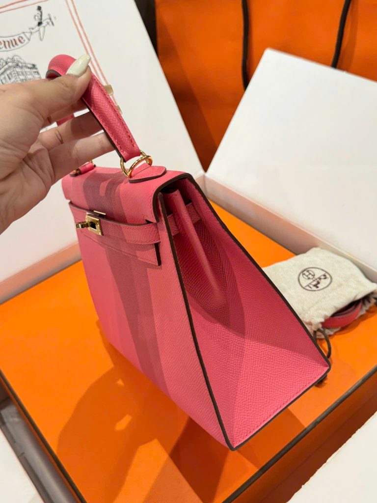 Túi Xách Hàng Hiệu Hermes Kelly Nữ Màu Hồng Đậm Khoá Vàng 25cm (2)