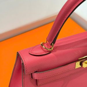 Túi Xách Hàng Hiệu Hermes Kelly Nữ Màu Hồng Đậm Khoá Vàng 25cm (2)