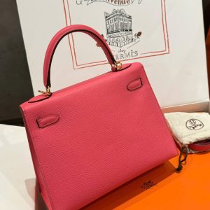 Túi Xách Hàng Hiệu Hermes Kelly Nữ Màu Hồng Đậm Khoá Vàng 25cm (2)