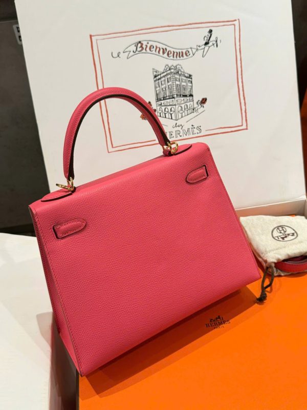 Túi Xách Hàng Hiệu Hermes Kelly Nữ Màu Hồng Đậm Khoá Vàng 25cm (2)