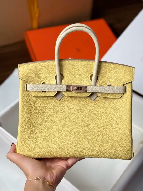 Túi Xách Hermes Birkin Cận Auth Màu Vàng Khoá Vàng Hồng 25cm (2)