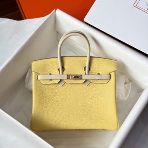 Túi Xách Hermes Birkin Cận Auth Màu Vàng Khoá Vàng Hồng 25cm (2)