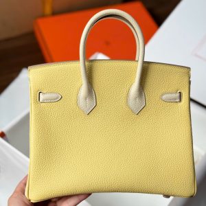 Túi Xách Hermes Birkin Cận Auth Màu Vàng Khoá Vàng Hồng 25cm (2)