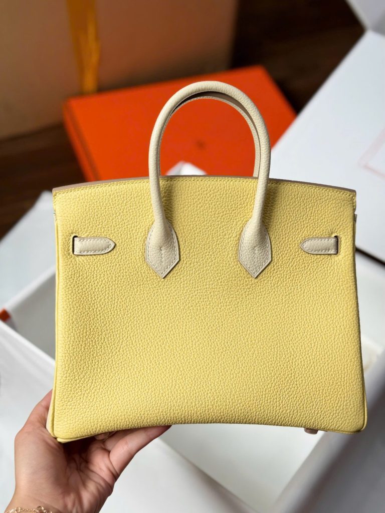 Túi Xách Hermes Birkin Cận Auth Màu Vàng Khoá Vàng Hồng 25cm (2)