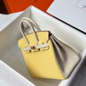 Túi Xách Hermes Birkin Cận Auth Màu Vàng Khoá Vàng Hồng 25cm (2)