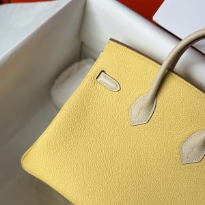 Túi Xách Hermes Birkin Cận Auth Màu Vàng Khoá Vàng Hồng 25cm (2)