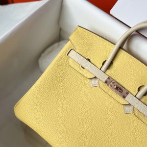 Túi Xách Hermes Birkin Cận Auth Màu Vàng Khoá Vàng Hồng 25cm (2)