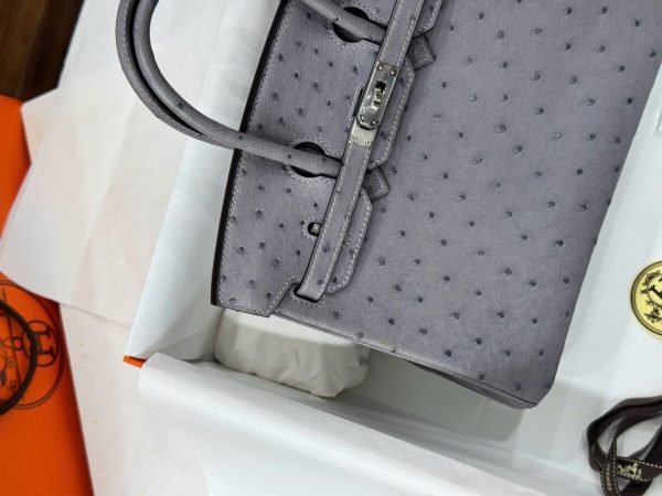 Túi Xách Hermes Birkin Chế Tác Cận Auth Da Đà Điểu Màu Xám 25cm (2)