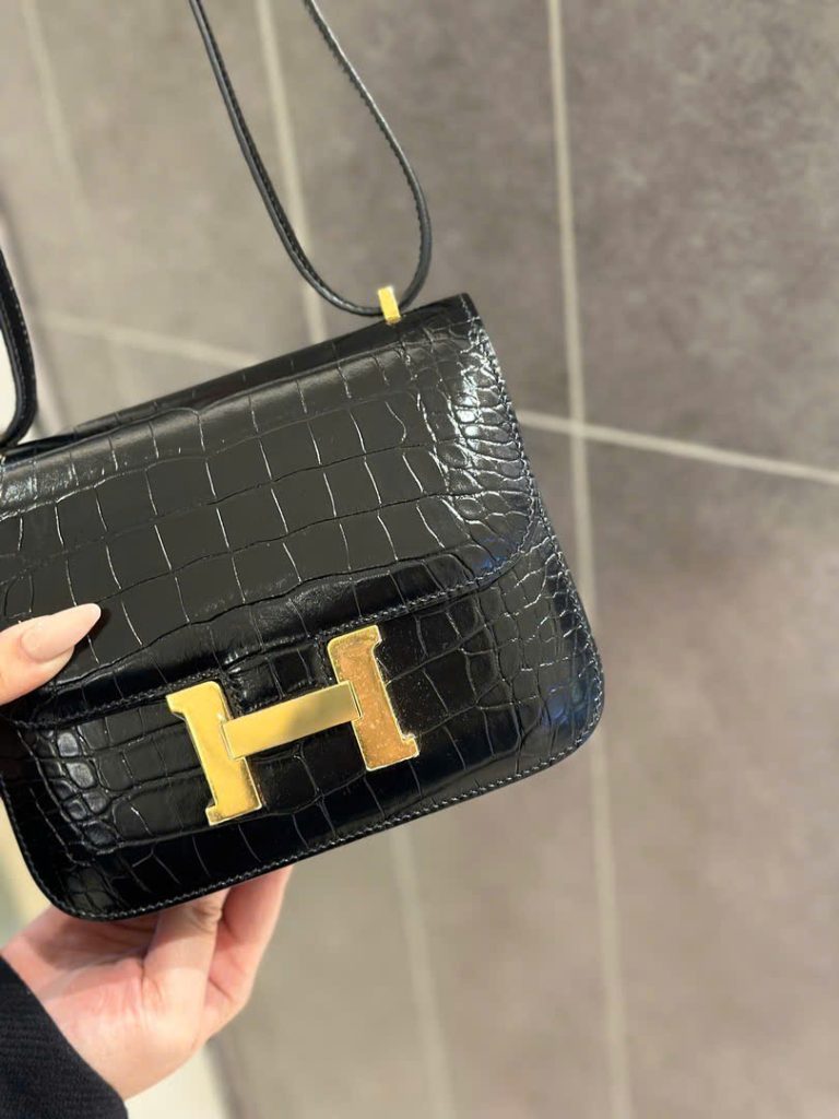 Túi Xách Hermes Constance Like Auth Nữ Vân Da Cá Sấu Khoá Vàng 18cm (2)