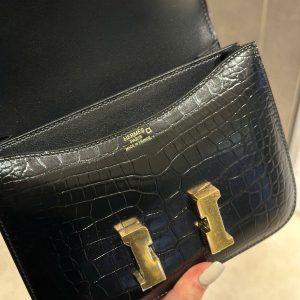 Túi Xách Hermes Constance Like Auth Nữ Vân Da Cá Sấu Khoá Vàng 18cm (2)