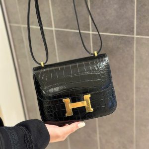 Túi Xách Hermes Constance Like Auth Nữ Vân Da Cá Sấu Khoá Vàng 18cm (2)