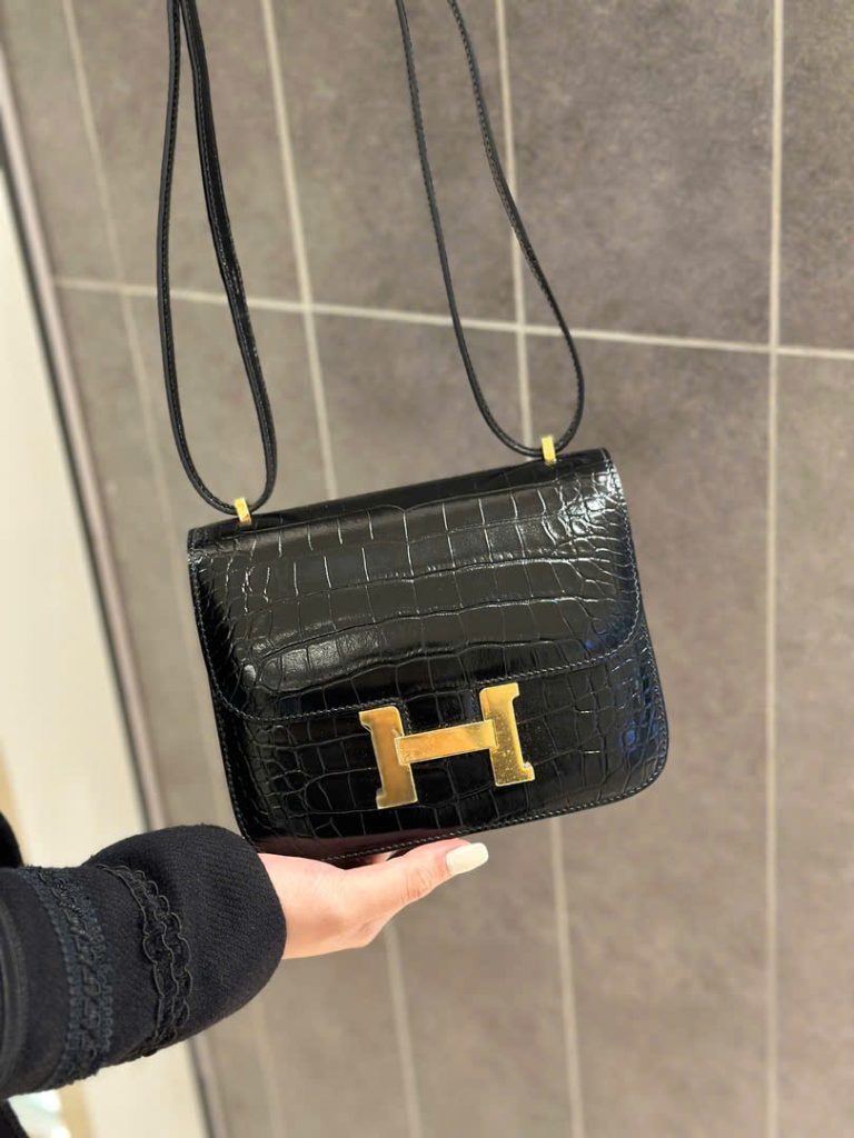 Túi Xách Hermes Constance Like Auth Nữ Vân Da Cá Sấu Khoá Vàng 18cm (2)