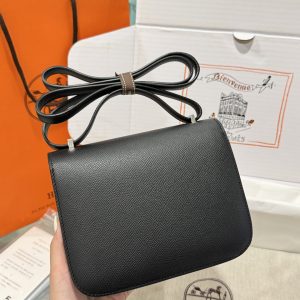 Túi Xách Hermes Constance Replica 11 Màu Đen Khoá Trắng Khâu Tay 19cm (2)