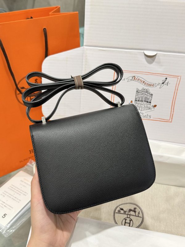 Túi Xách Hermes Constance Replica 11 Màu Đen Khoá Trắng Khâu Tay 19cm (2)