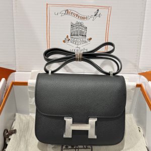 Túi Xách Hermes Constance Replica 11 Màu Đen Khoá Trắng Khâu Tay 19cm (2)